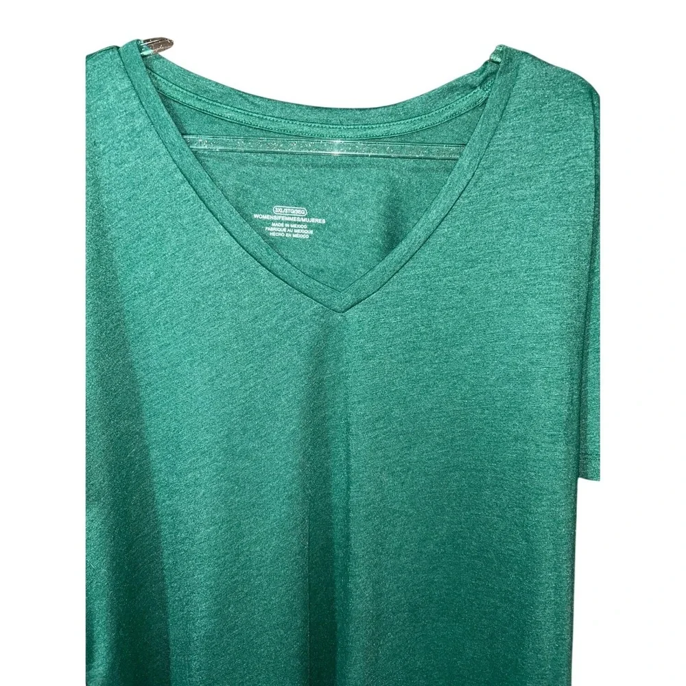 George Womens V-Neck T-Shirt 2XL‎ Green Heathered Short Sleeve Plus Size Tee